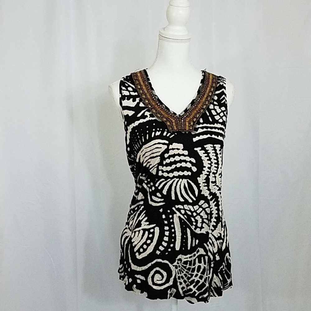 Kenar Black and White Tribal Tank M